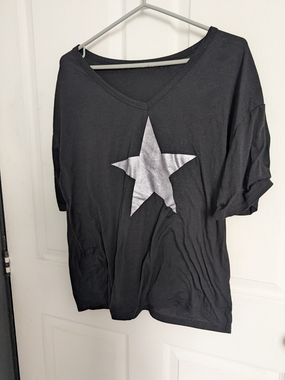 Black Star V-Neck Women's Top - Silver Star Graphic